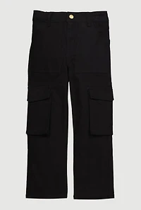 Little Girls Twill Stretch Cargo Pants, Black,