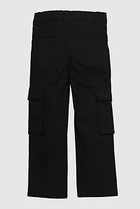 Little Girls Twill Stretch Cargo Pants, Black,