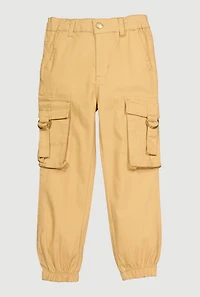 Little Girls Solid Twill Cargo Joggers with D-Ring Buckles, Khaki, Size 5