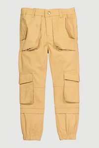 Little Girls Twill Cargo Joggers, Khaki, Size 5
