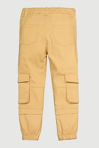 Little Girls Twill Cargo Joggers, Khaki, Size 5