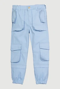 Little Girls Twill Cargo Joggers, Blue, Size 5