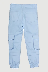 Little Girls Twill Cargo Joggers, Blue, Size 5