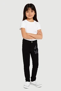 Little Girls Rhinestone Butterfly Hyper Stretch Skinny Pants
