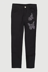 Little Girls Rhinestone Butterfly Hyper Stretch Skinny Pants,