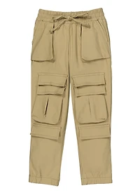 Little Girls Drawstring Waist Cargo Pants, Khaki, Size 4