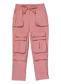 Little Girls Drawstring Waist Cargo Pants, 5