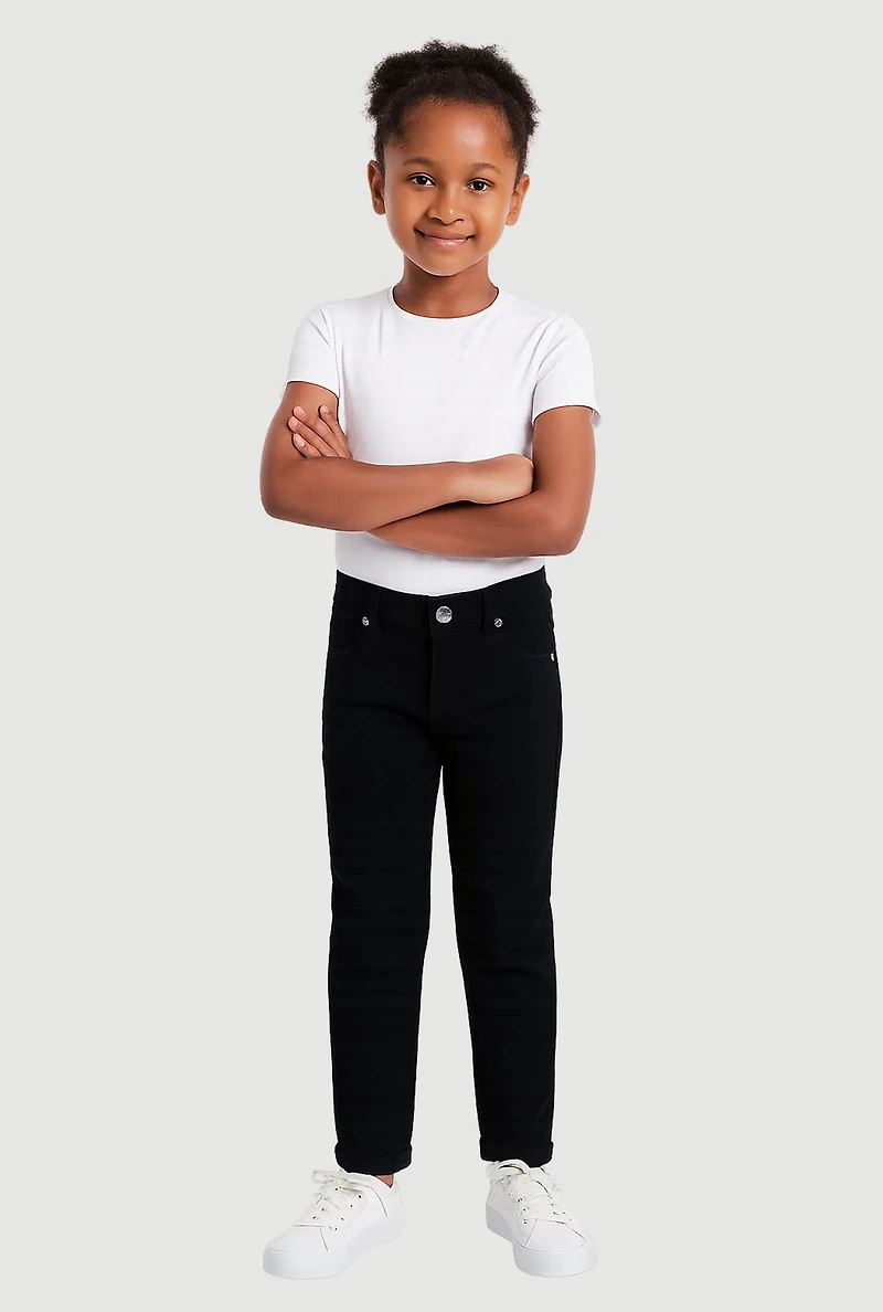 Little Girls Solid Mid Rise Stretch Straight Leg Pants, 6