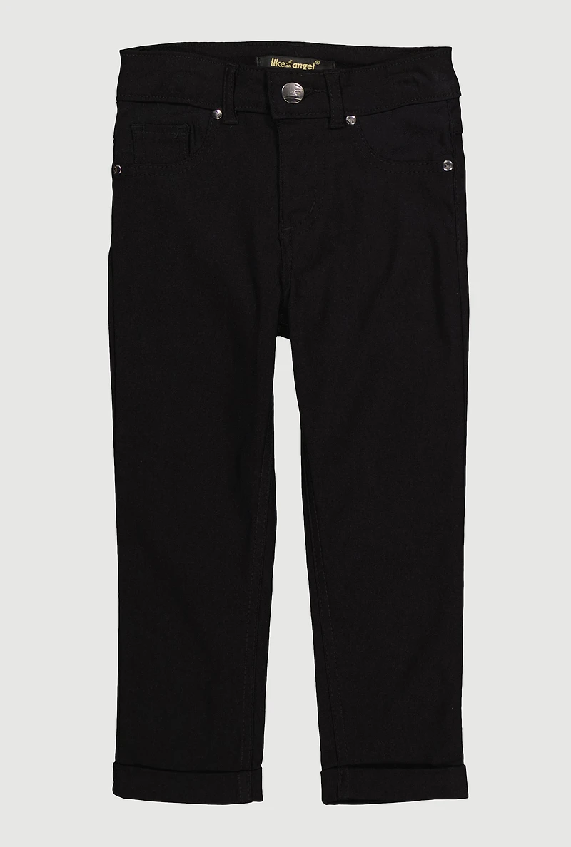Little Girls Solid Mid Rise Stretch Straight Leg Pants,