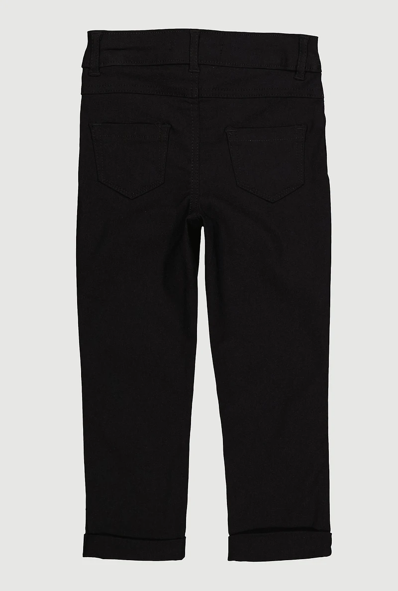 Little Girls Solid Mid Rise Stretch Straight Leg Pants,