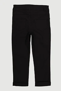 Little Girls Solid Mid Rise Stretch Straight Leg Pants, Black, Size 6X