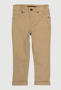 Little Girls Solid Mid Rise Stretch Straight Leg Pants, Khaki, Size 6