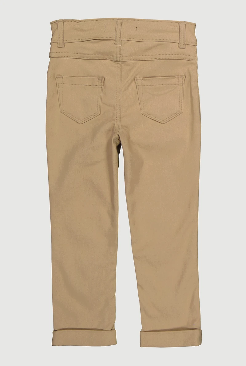 Little Girls Solid Mid Rise Stretch Straight Leg Pants, Khaki, Size 6