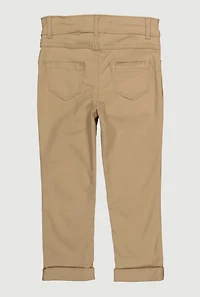Little Girls Solid Mid Rise Stretch Straight Leg Pants, Khaki, Size 6