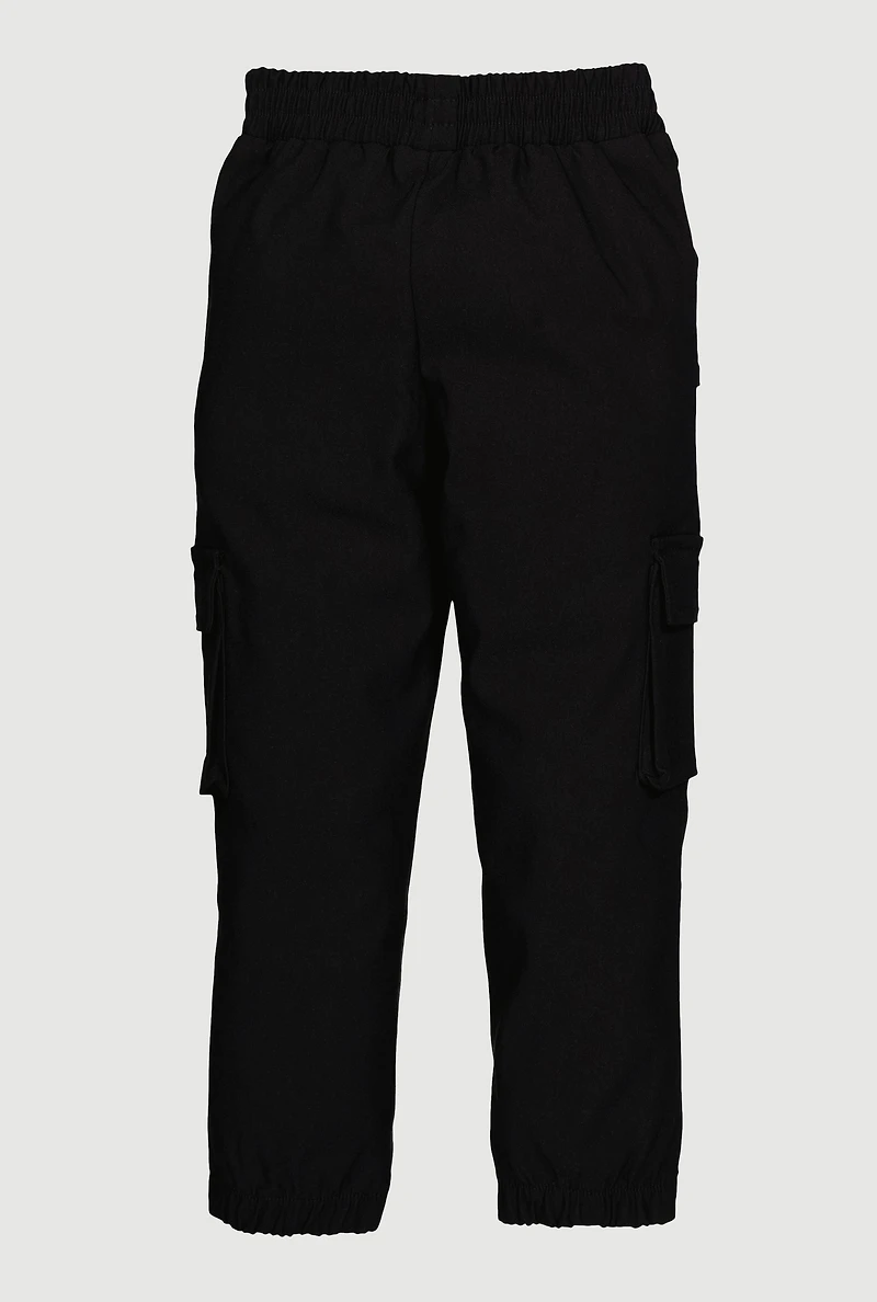 Little Girls Hyperstretch Joggers with Cargo Pockets, Black, Size 6X