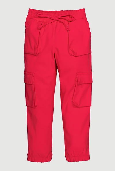 Little Girls Hyperstretch Joggers with Cargo Pockets, Pink, Size 4