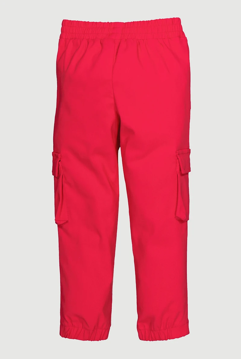 Little Girls Hyperstretch Joggers with Cargo Pockets, Pink, Size 6X