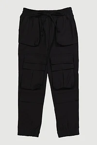 Little Girls Elastic Waist Cargo Pocket Joggers, Black, Size 5