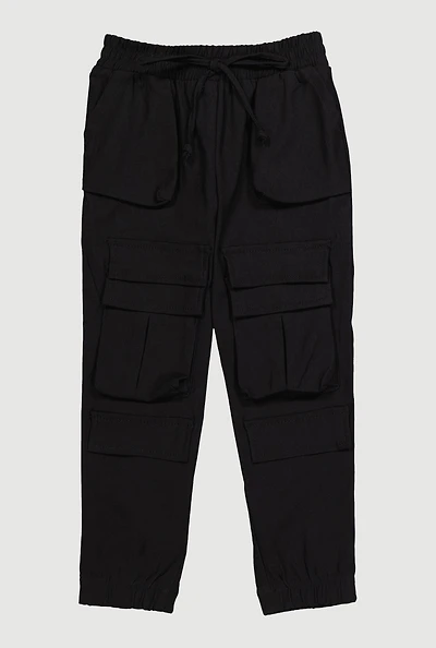 Little Girls Elastic Waist Cargo Pocket Joggers, Black, Size 6X