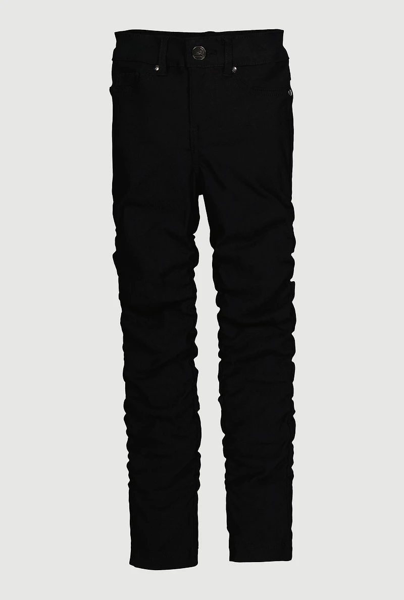 Little Girls Mid Rise Side Ruched Stretchy Pants, Black,