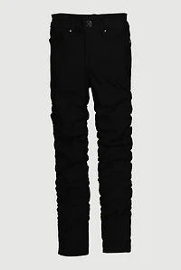 Little Girls Mid Rise Side Ruched Stretchy Pants, Black,