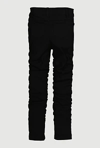 Little Girls Mid Rise Side Ruched Stretchy Pants, Black,