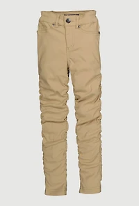 Little Girls Mid Rise Side Ruched Stretchy Pants, Khaki, Size 5