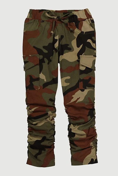Little Girls Elastic Waist Ruched Cargo Pants, Multi, Size 6
