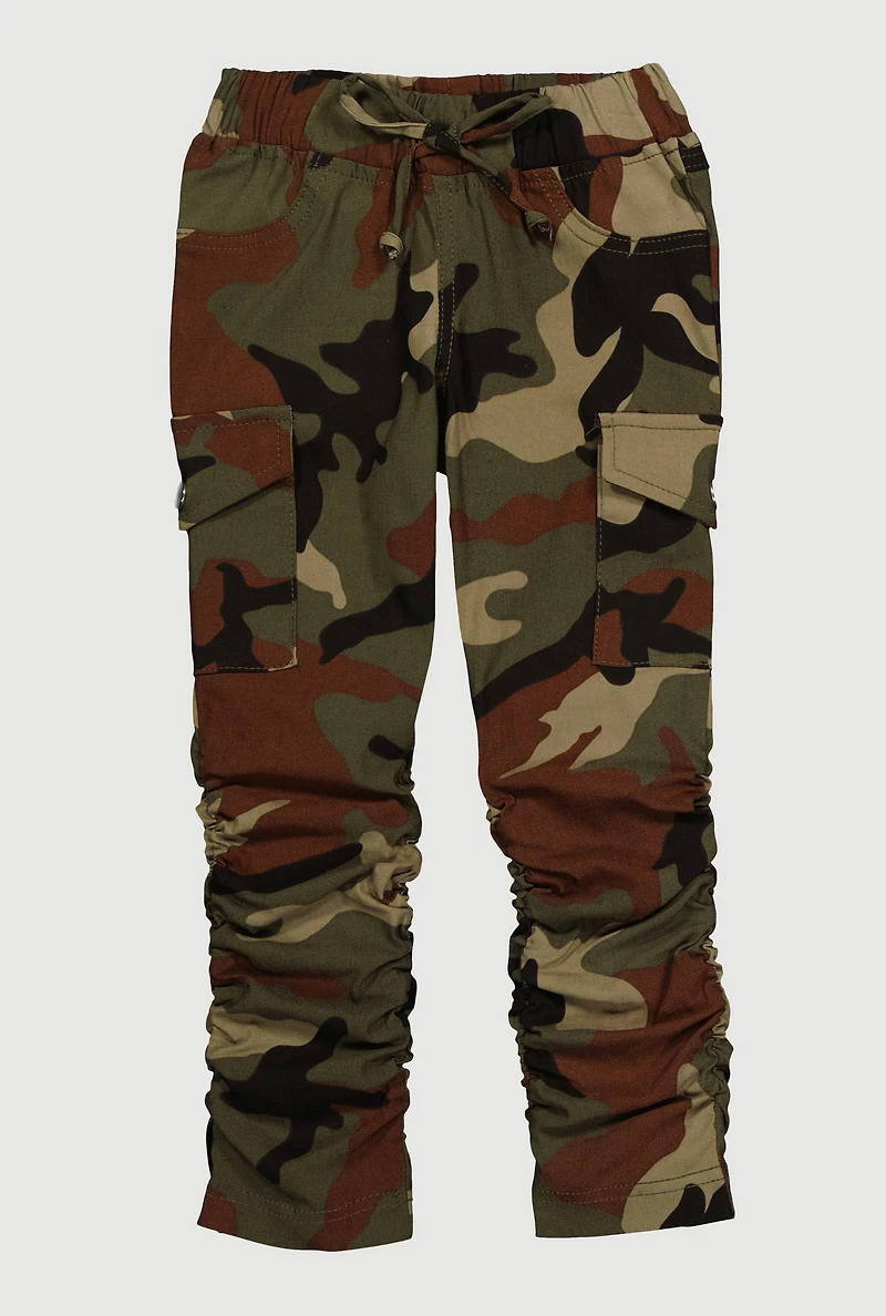 Little Girls Elastic Waist Ruched Cargo Pants, Multi,