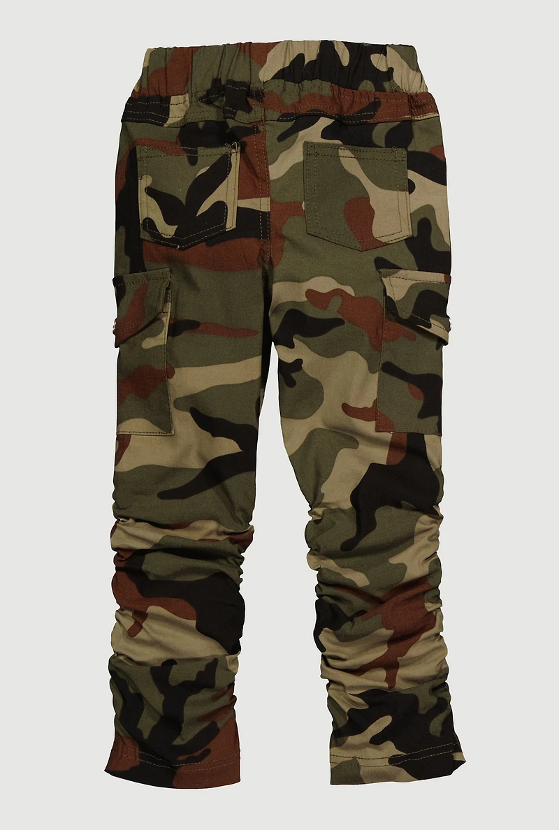 Little Girls Elastic Waist Ruched Cargo Pants, Multi,