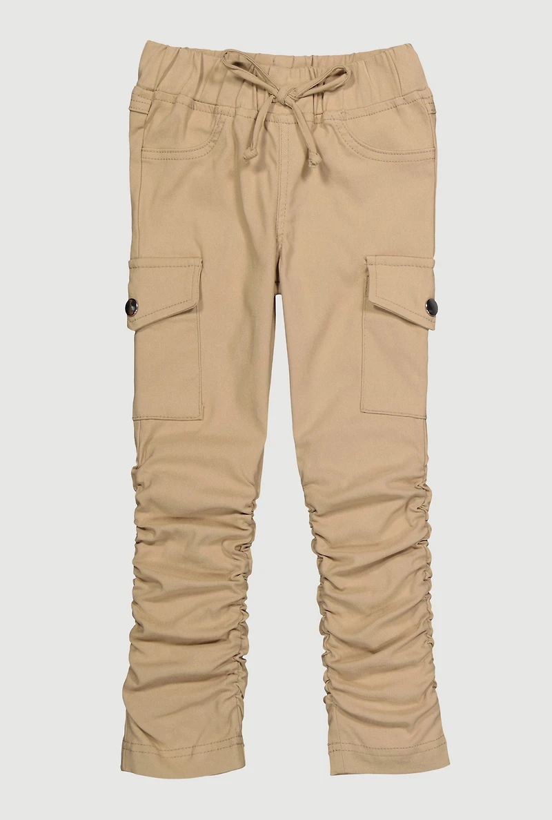 Little Girls Elastic Waist Ruched Cargo Pants