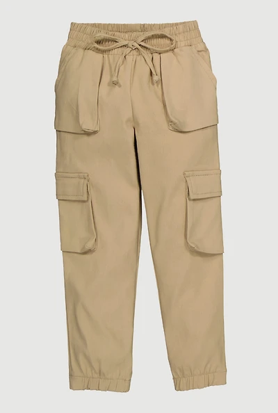 Little Girls Elastic Waist Hyperstretch Cargo Pants, Khaki, Size 6