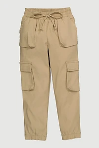 Little Girls Elastic Waist Hyperstretch Cargo Pants, Khaki, Size 6