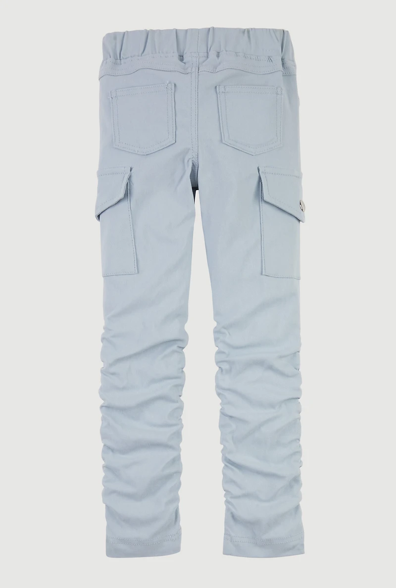 Little Girls Hyperstretch Stacked Cargo Pants, Blue, Size 5