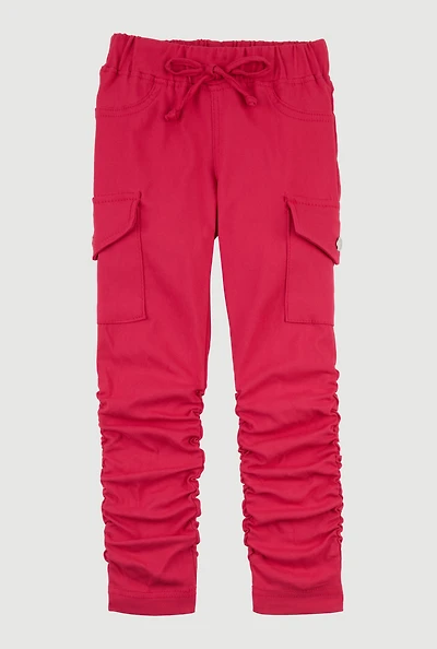Little Girls Hyperstretch Stacked Cargo Pants, Pink, Size 6