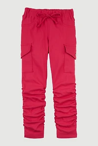 Little Girls Hyperstretch Stacked Cargo Pants, Pink, Size 4