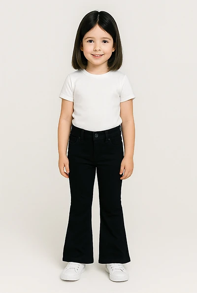 Little Girls Hypersretch Casual Flare Leg Pants, Black, Size 6