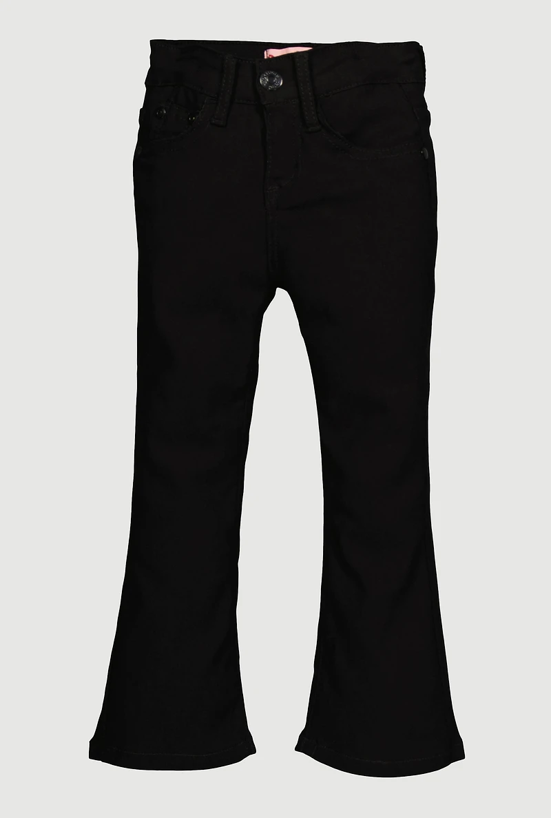 Little Girls Hypersretch Casual Flare Leg Pants, Black, Size 5