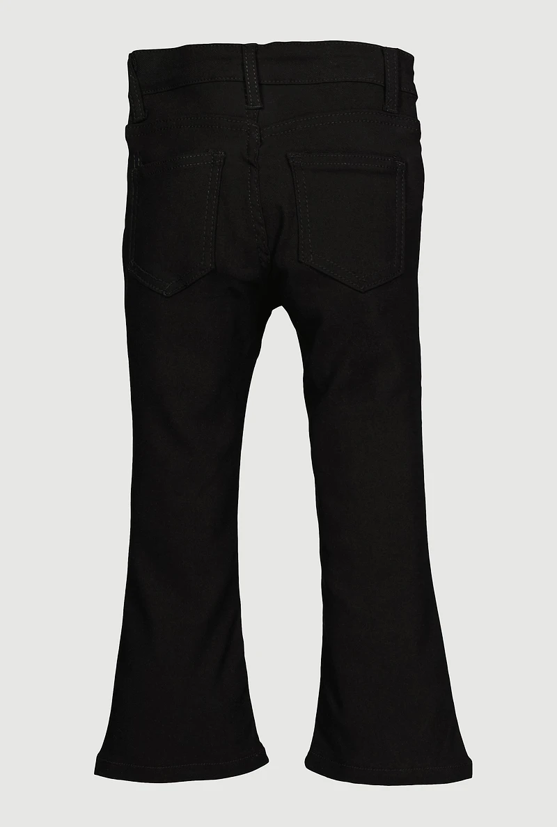 Little Girls Hypersretch Casual Flare Leg Pants, Black, Size 5