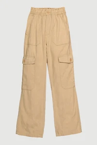 Girls Twill Elastic Waist Straight Leg Cargo Pants, Khaki, Size 7-8