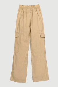 Girls Twill Elastic Waist Straight Leg Cargo Pants, Khaki,