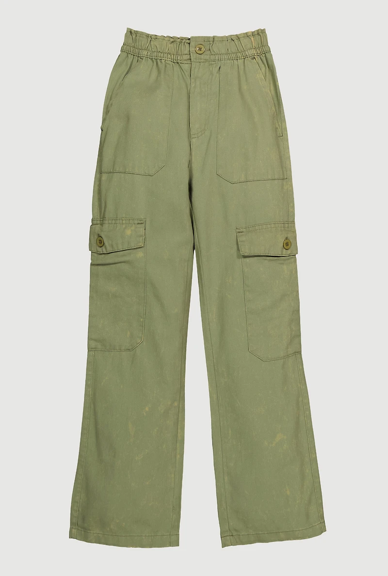 Girls Twill Elastic Waist Straight Leg Cargo Pants