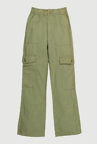 Girls Twill Elastic Waist Straight Leg Cargo Pants