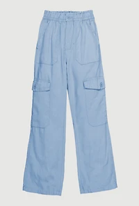 Girls Twill Elastic Waist Straight Leg Cargo Pants