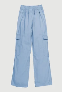 Girls Twill Elastic Waist Straight Leg Cargo Pants,