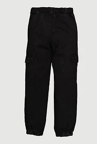 Girls Twill Cargo Joggers with Tie Waist Belt, 7-8