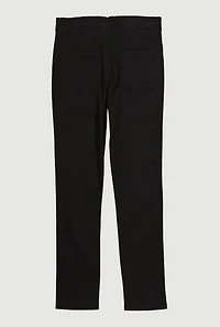 Girls Distressed Detail Skinny Leg Twill Pants, Black, Size 10