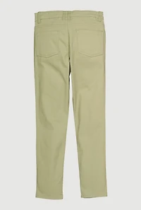 Girls Distressed Detail Skinny Leg Twill Pants, Green, Size 10