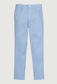 Girls Distressed Detail Skinny Leg Twill Pants, Blue, Size 10