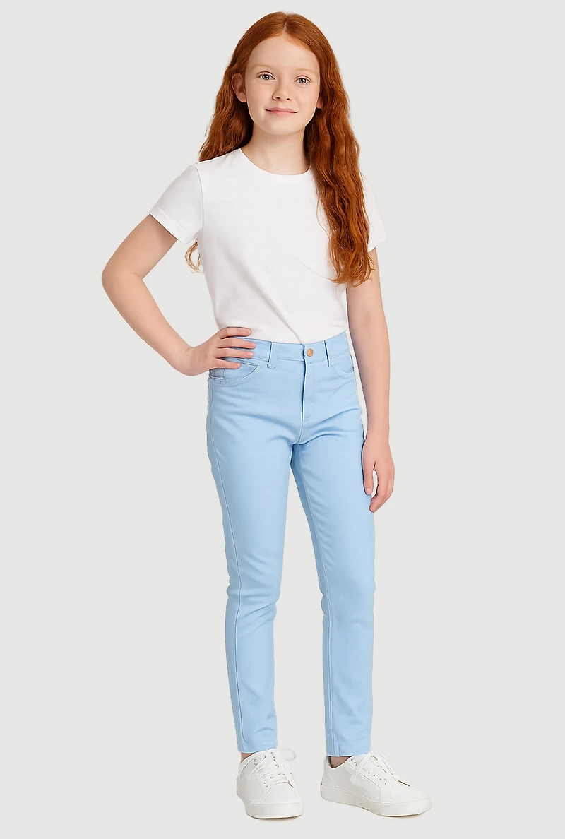 Girls Solid Skinny Twill Pants, Blue, Size 14-16